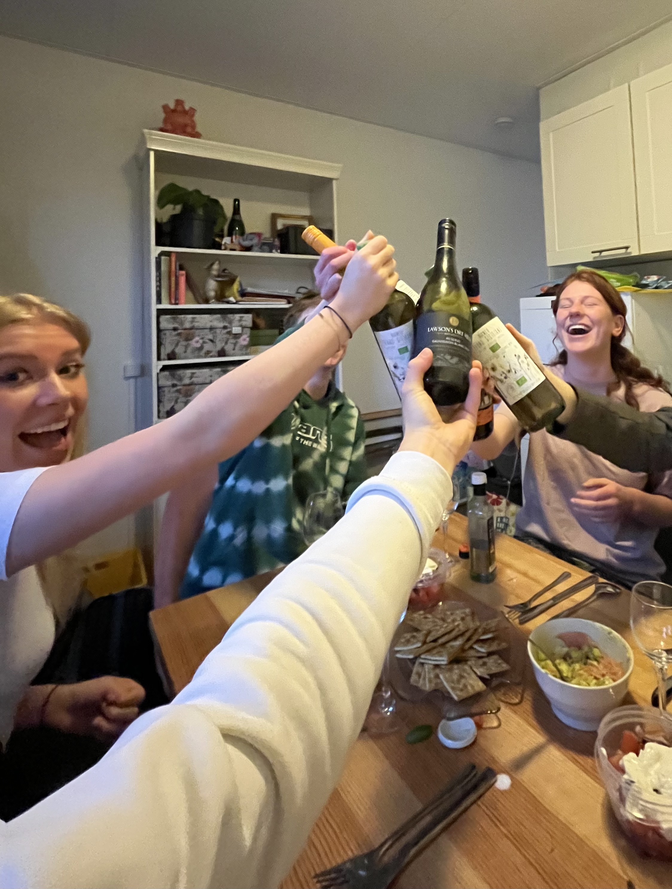 Wijn-cheers in de keuken